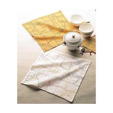 [VD001]オリムパス 刺し子キット 156（白・からし） 花ふきん茜とんぼ[RPT] | 