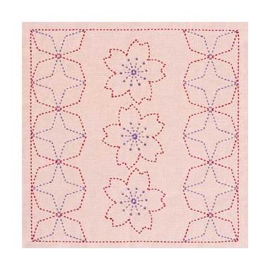 [VD001]オリムパス 刺し子キット 243（渋ピンク） 花ふきん桜と角七宝[RPT] | 