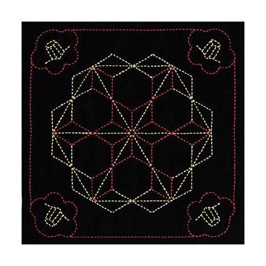 [VD001]オリムパス 刺し子キット 246（黒） 花ふきん椿と飛び麻の葉[RPT] | 