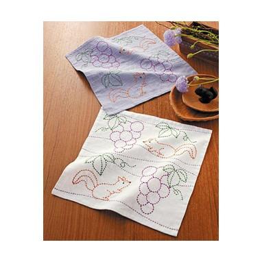 [VD001]オリムパス 刺し子キット 252（白・ラベンダー） 花ふきんぶどうとリス[RPT] | 