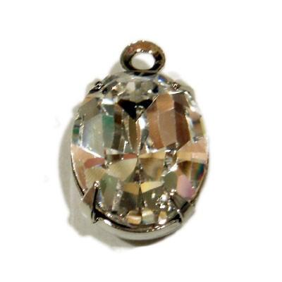 [CG012]スワロフスキー ラインストーンチャーム（カン付きパーツ）《オーバル》クリスタル（台座色：シルバー） 10mm×8mm 1ケ[RPT] | 