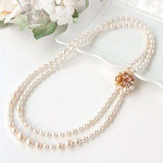 [AD002]TOHOビーズキット エアーパールで作るエアリージュエル　シャワークラスプの2連ネックレス[RPT] | 