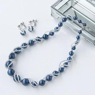 [AD002]TOHOビーズキット エアーパールで作るエアリージュエル　3ネイビーイヤリング&ネックレス[RPT] | 