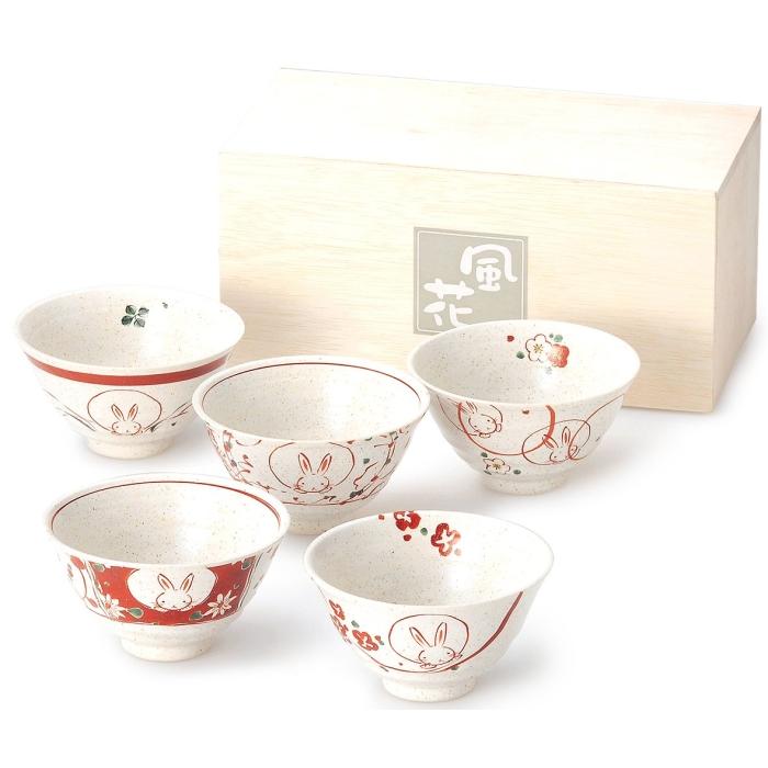 ブルーム セット商品 赤絵花うさぎ 茶碗揃 美濃焼 日本製 (15586