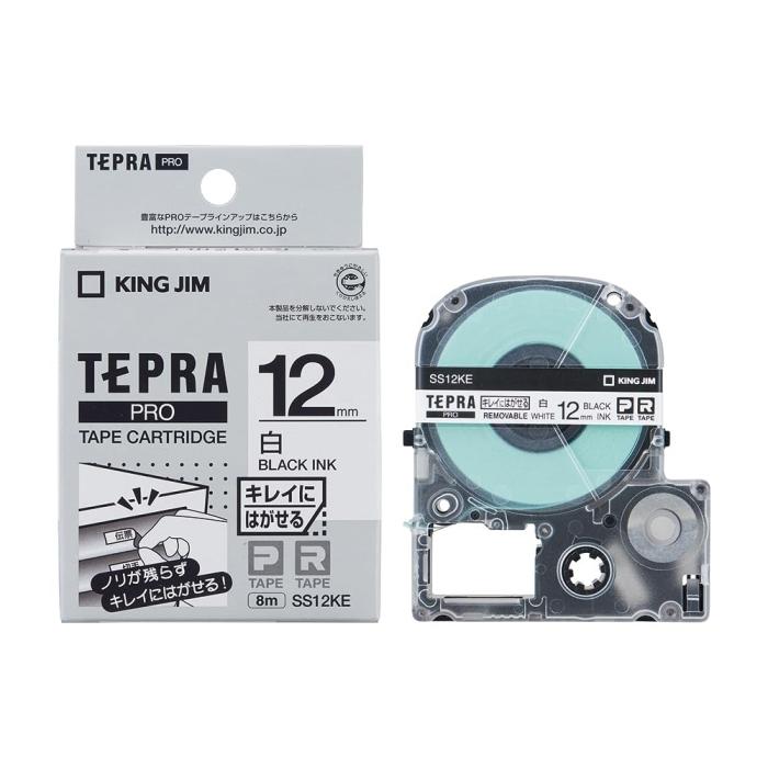 KING JIM キングジム PROテープ再剥離 SS12KE 白に黒文字 12mm | 