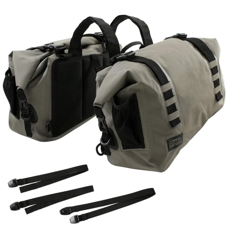 DOPPELGANGER ドッペルギャンガー ターポリンサイドバッグ  40L バイク用  固定用ベルト付属 メッシュポケット キャリングベルト DBT393-KH ※北海道、沖縄、離島配送不可【沖縄・離島への配送不可】 バイク用ターポリンサイドバッグ 40L 固定用ベルト付属 メッシュ