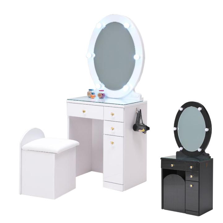 ドレッサー ライト付き 化粧台 コスメ台 幅60 LED 照明付き 姫系