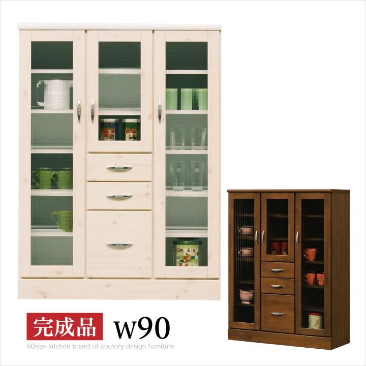 カップボード 幅90 完成品 食器棚 カントリー おしゃれ 白 : 家具