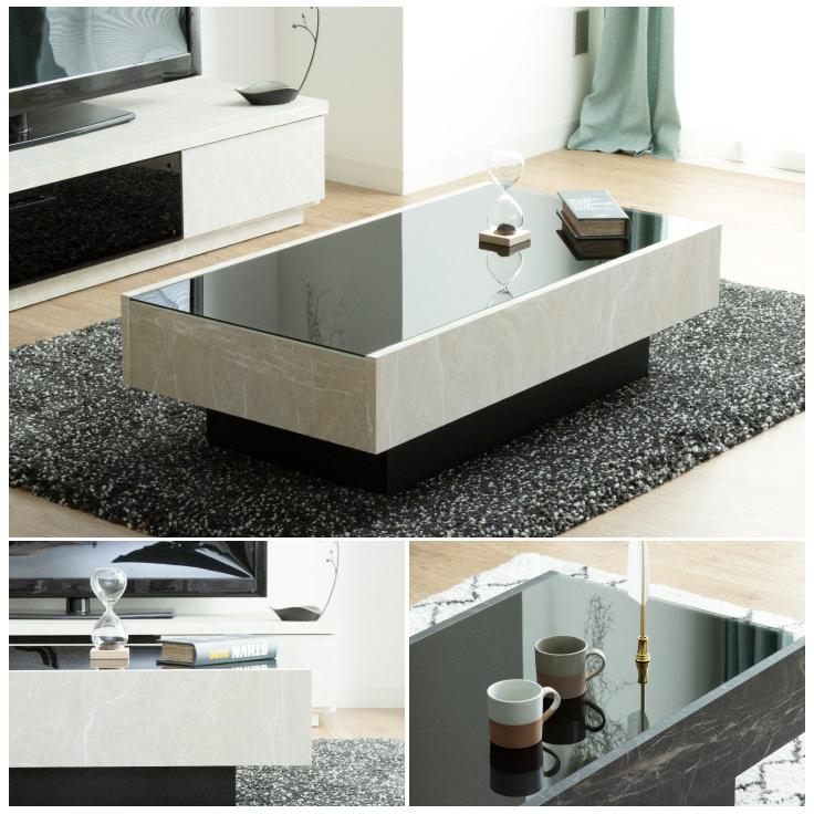 センターテーブル ガラステーブル 大理石調 日本製 テーブル