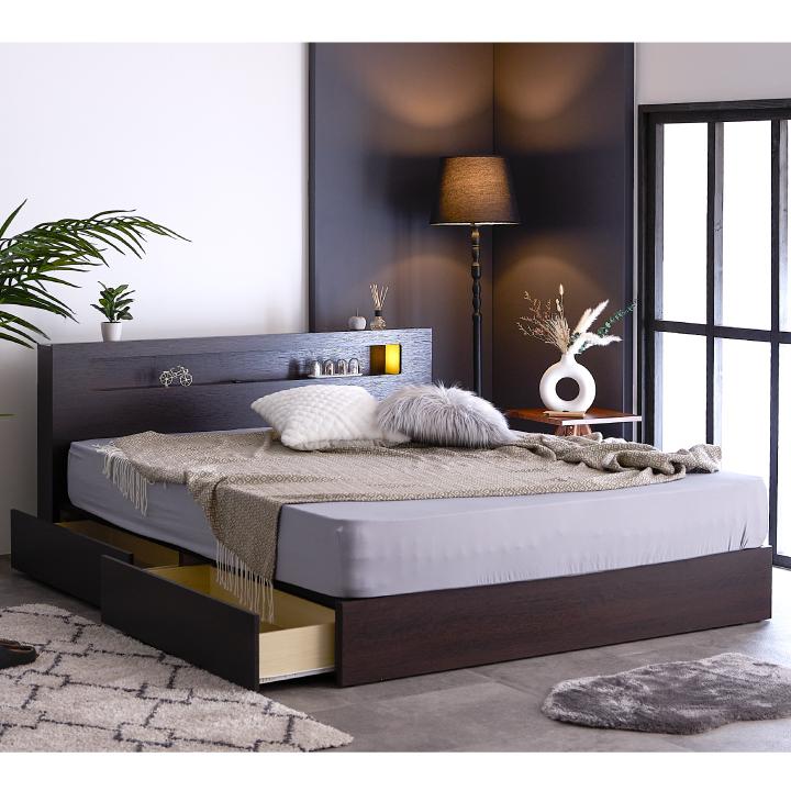 ベッド クイーン フレームのみ 収納付き クイーンベッド おしゃれ 宮