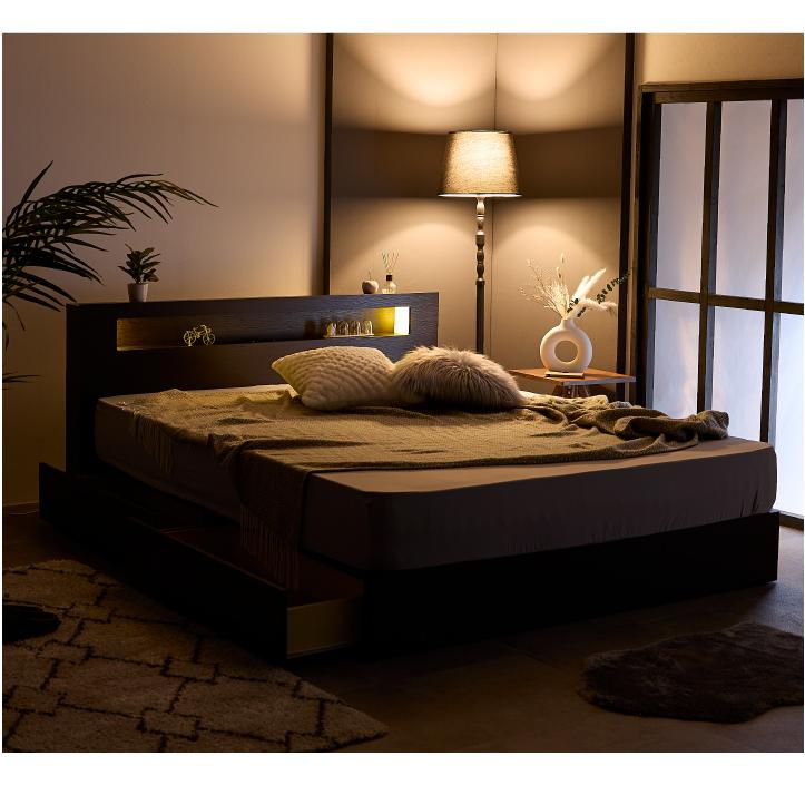 ベッド クイーン フレームのみ 収納付き クイーンベッド おしゃれ 宮