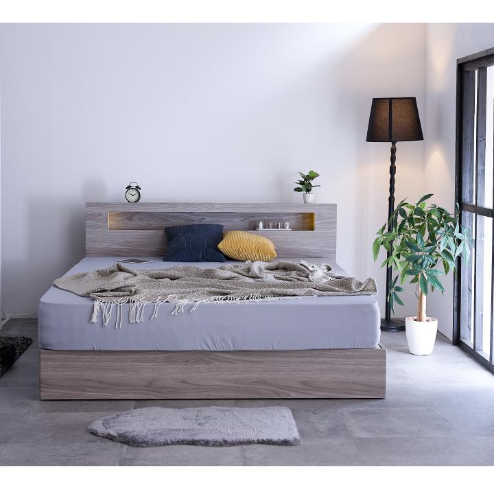 ベッド クイーン クイーンベッド 収納付き マットレス付き