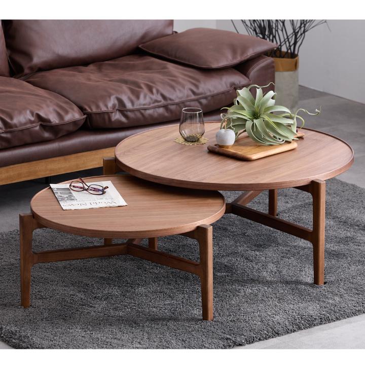 丸テーブル センターテーブル 90 70 セット おしゃれ 天然木 丸