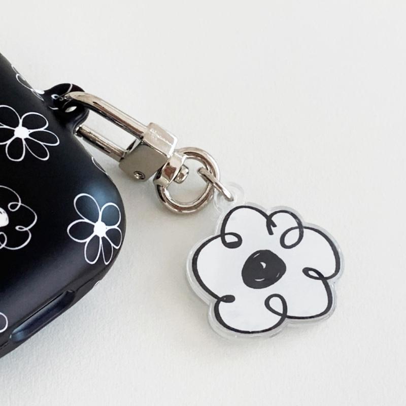 倉 アクセサリー チャーム キーリング キーホルダー ポーチ Airpods Pro 財布 かわいい シンプル おしゃれ 飾り 小さめ モノクロ イラスト フラワー 花 Honeymoon Style