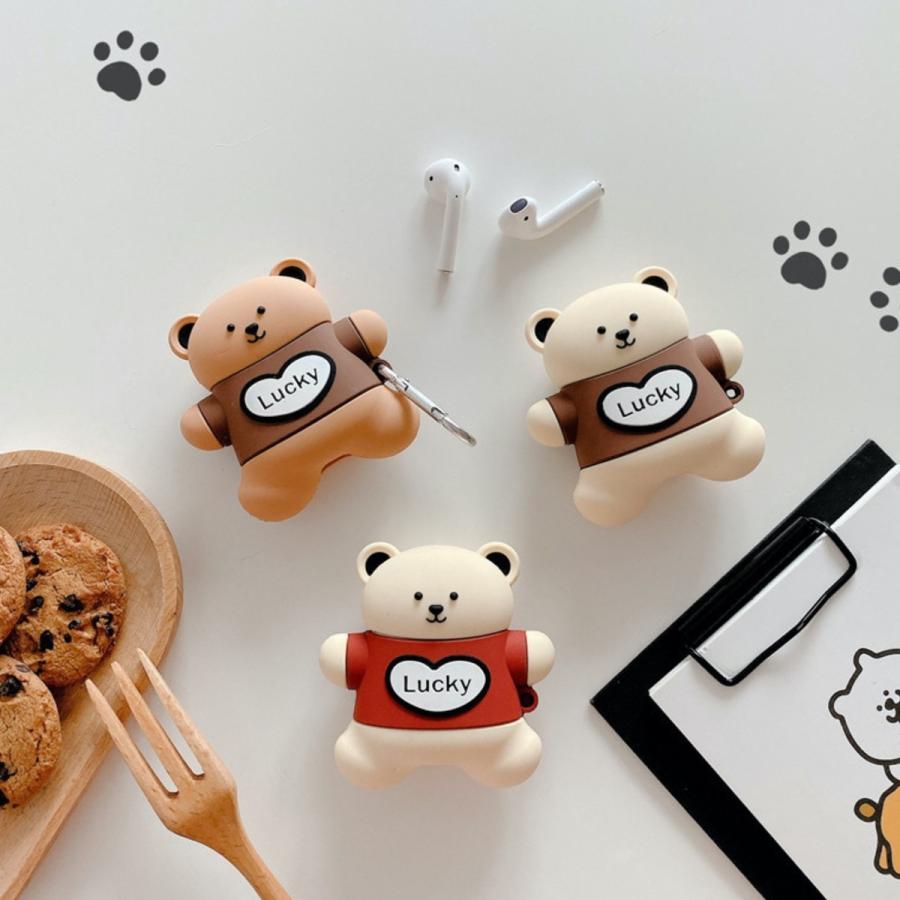 Airpods ケース 韓国 シリコン ぷっくりベアーモチーフケース エアポッド エアーポッズ くま カバー 大人 かわいい おしゃれ イヤホン