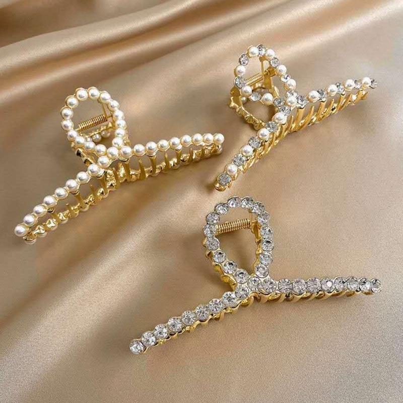 バンスクリップ ヘアアクセサリー 韓国 大きめ パール ビジュー ゴールド 華やか ハーフアップ 人気激安 レディース ヘアクリップ おしゃれ 女性 ヘアピン 髪留め 簡単