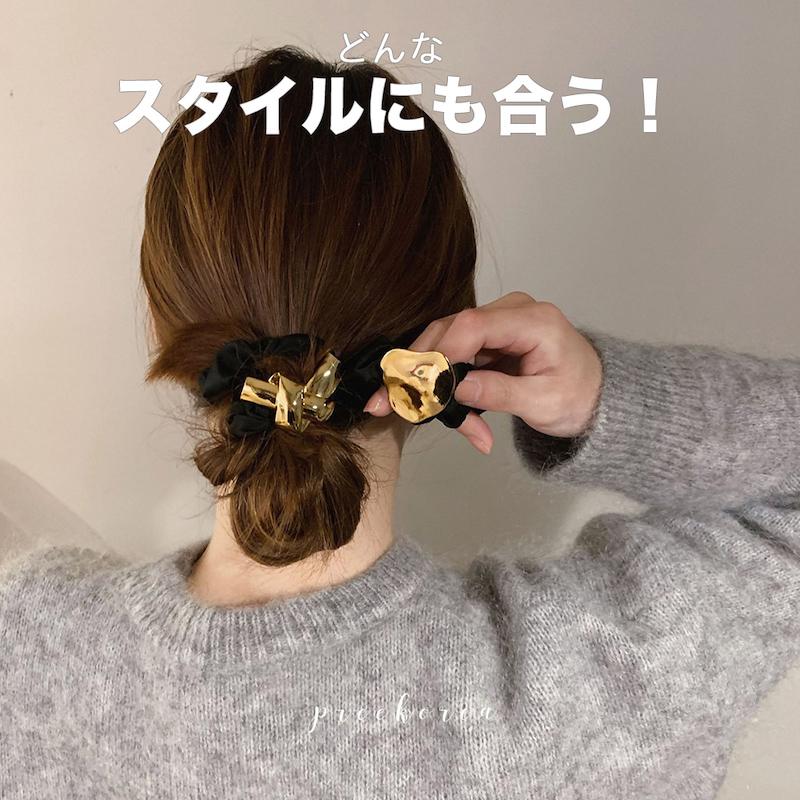 ヘアアクセサリー 韓国 ヘアゴム シュシュ ポニー ゴールド モチーフ