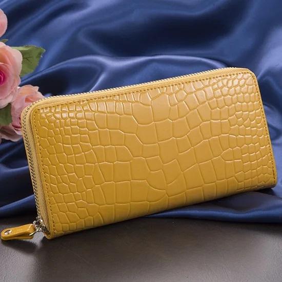 残り4個 牛革クロコ型押し コインスルー財布 イエロー お支払い 