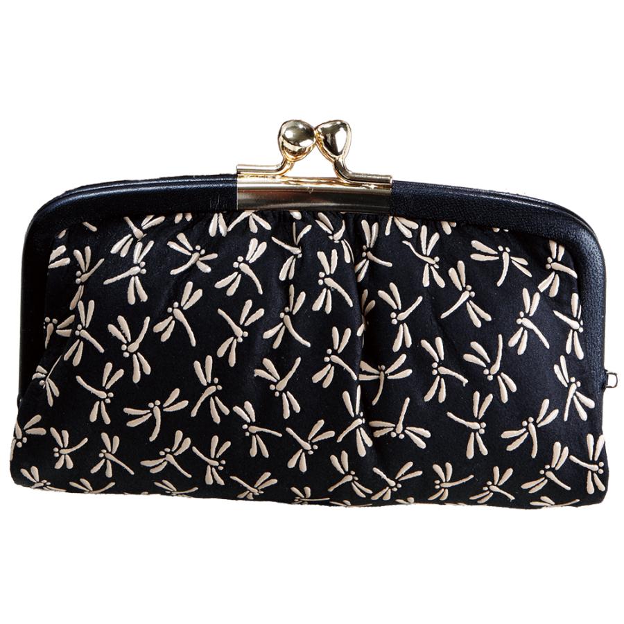 鹿革印傳本漆 トンボ柄 親子がま口財布 419-3 イエロー×ブラック 上品