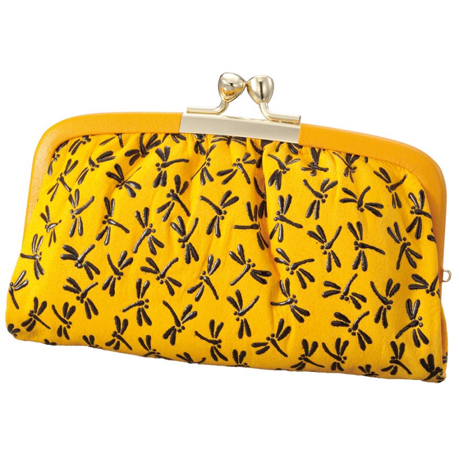 鹿革印傳本漆 トンボ柄 親子がま口財布 419-3 イエロー×ブラック 上品