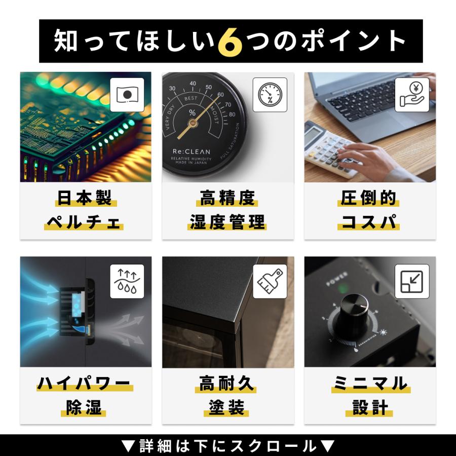 防湿庫 カメラ Re:CLEAN 50L 保管 カビ対策 日本製アナログ湿度計 5年保証 送料無料 RC-50L 日本品質 超高精度 日本製アナログ湿度計 レンズ トレカ｜eclectic-x｜04