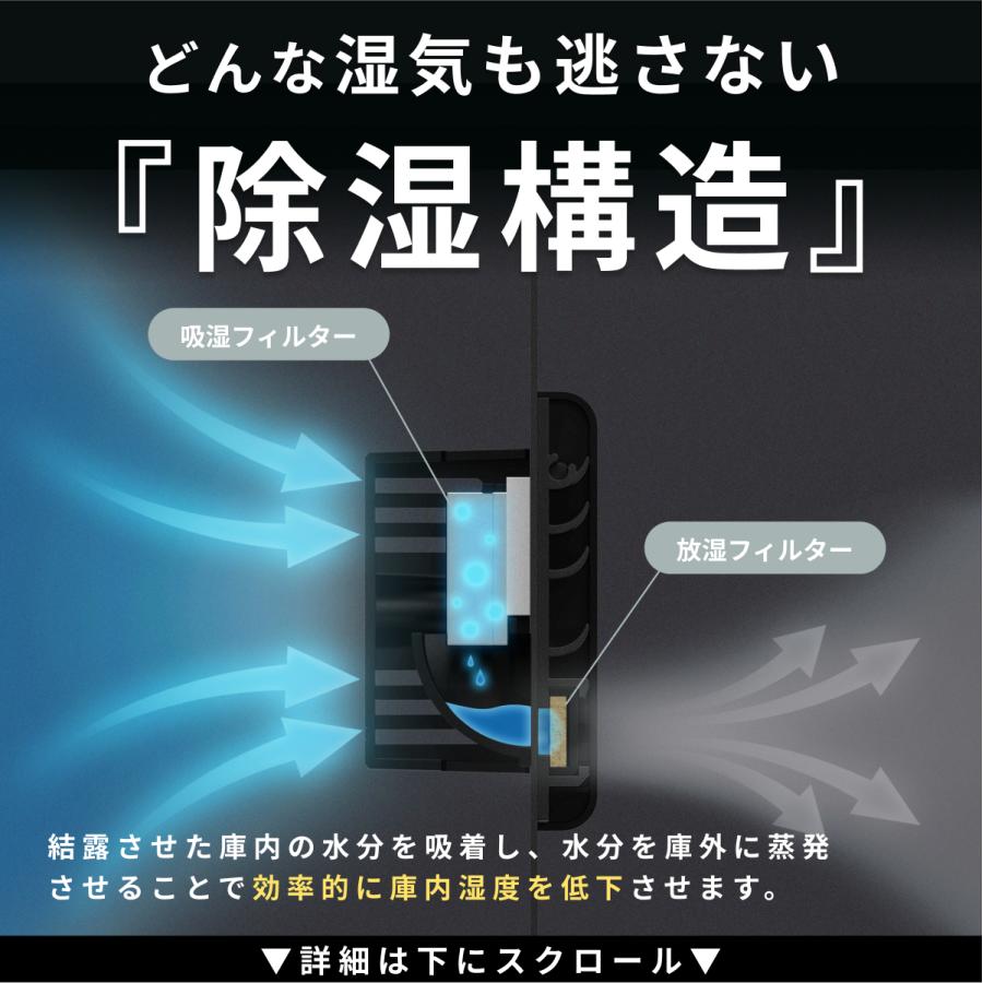 B 防湿庫 ReCLEAN 25L 長期5年保証 日本製アナログ湿度計 RC-25L-WH  カメラ ブラック 黒 小型 超高精度 日本製アナログ湿度計 カビ対策 レンズ｜eclectic-x｜08