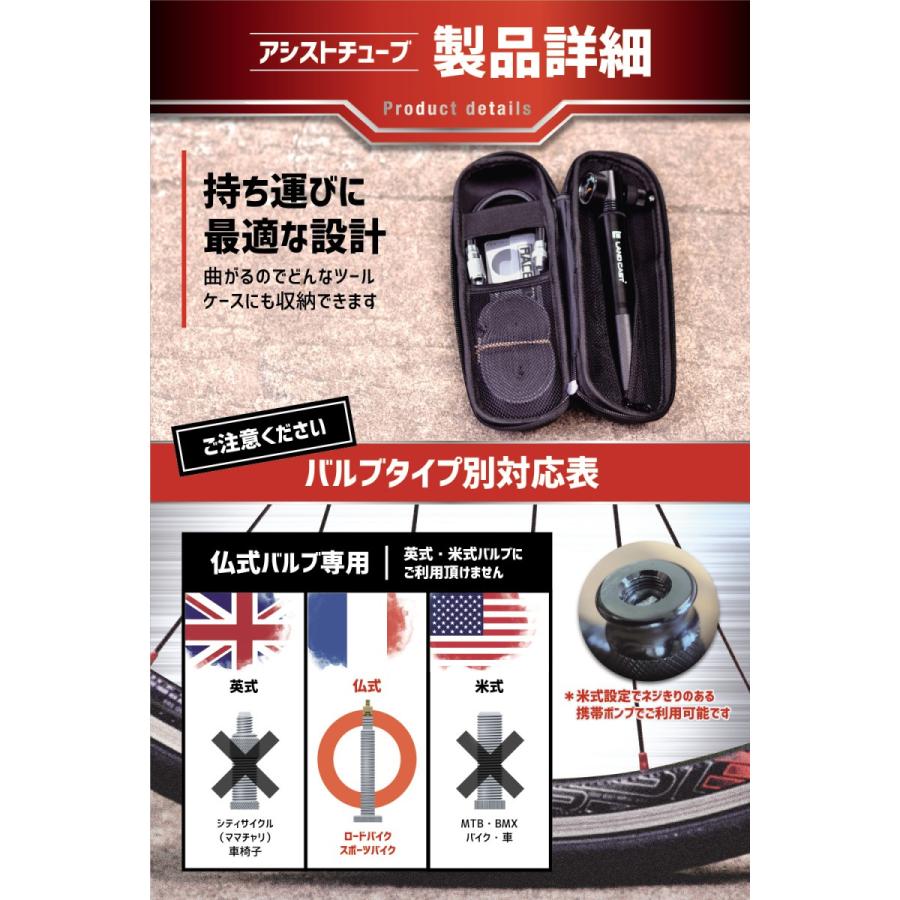 LANDCAST アシストチューブ 190mm 仏式バルブ専用 300psiまで対応 携帯