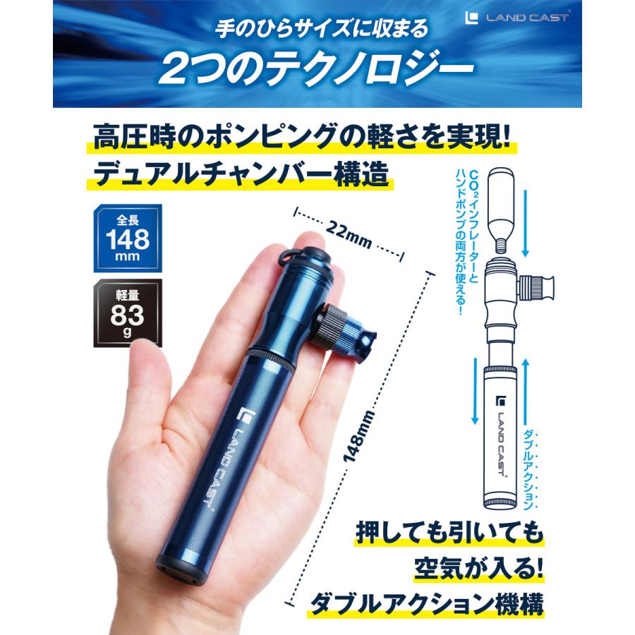 ランドキャスト 空気入れ Co2ボンベも使えるハイブリッド 携帯ポンプ