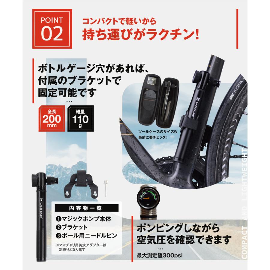 LANDCAST 300psi ゲージ付き 空気入れ ロードバイク クロスバイク 携帯