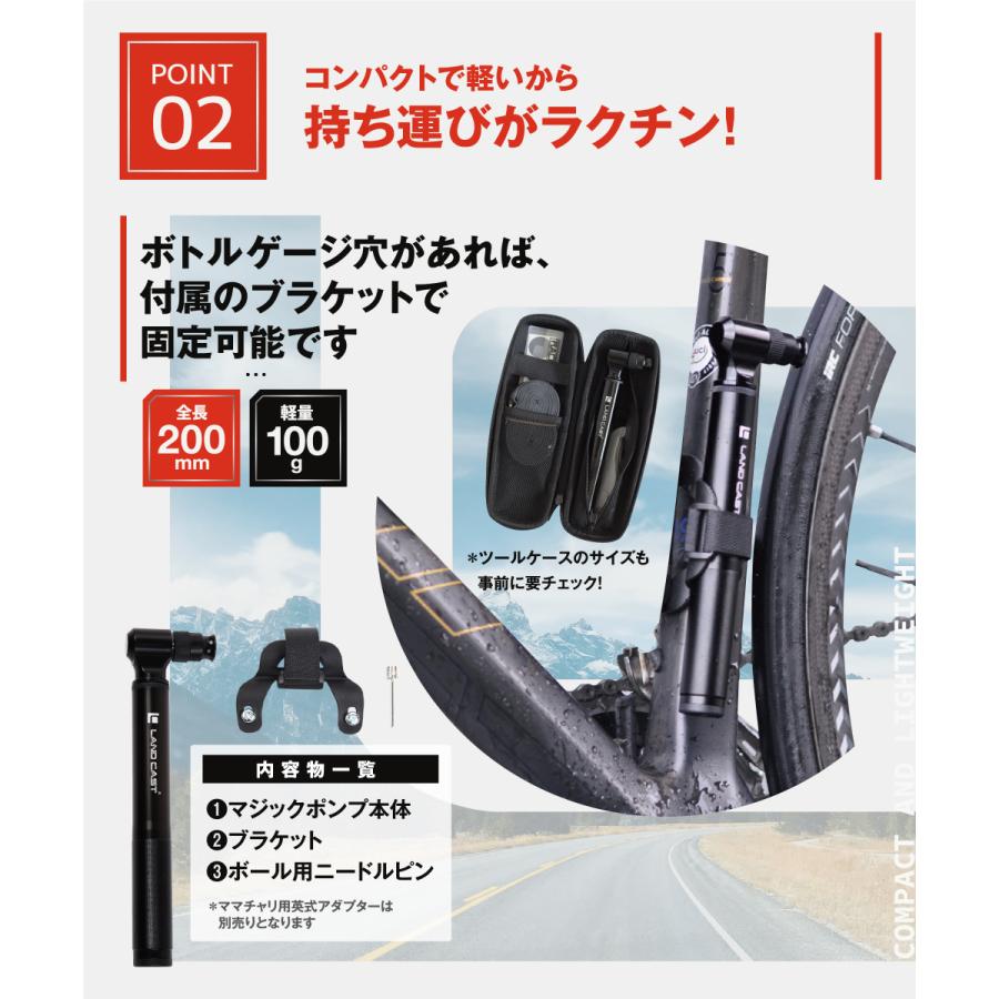 LANDCAST 300psi 高圧まで軽い力で入る 携帯ポンプ 自転車 空気入れ