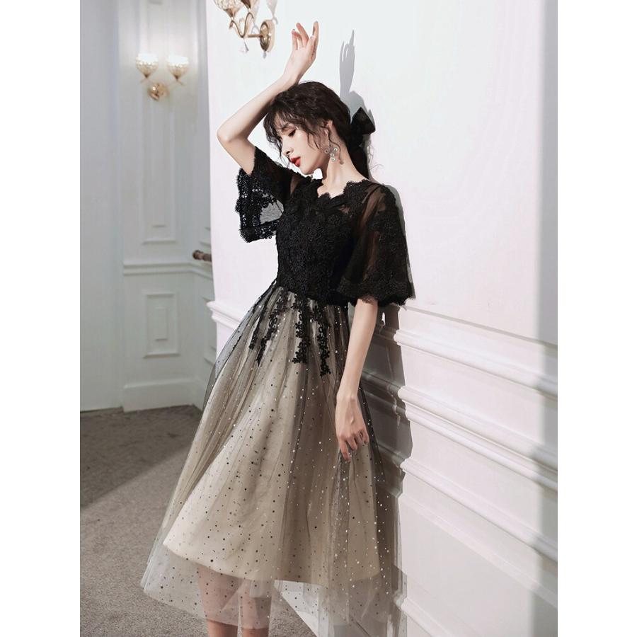 ドレス 大人 ピアノ 発表会 中学生 高校生 パーティー 韓国 結婚式 ワンピース 演奏会 黒 ロング丈 ミモレ丈 袖あり マキシ丈 膝丈 レディース フォーマル 、 | ブランド登録なし | 13