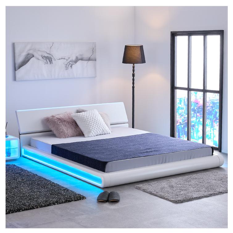 【送料無料！】LED照明付きダブルベッド（フレームのみ） 楽天市場】ベッド ダブル ベッドフレームのみ ブラウン LED 照明