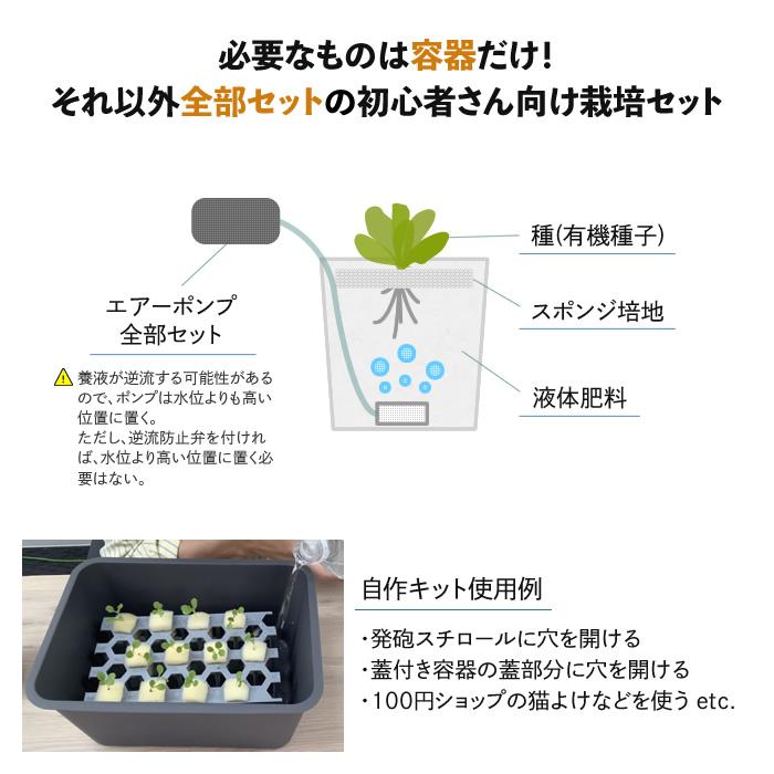 水耕栽培 栽培セット 肥料 スポンジ培地 有機種子 エアレーション