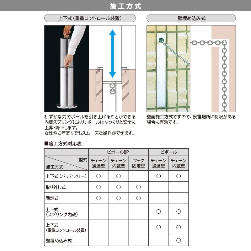 ビポールBP Φ76.3 チェーン内蔵型 固定式 エンド用 N-76K-EN 車止め 駐車場 ポール ステンレス KSK
