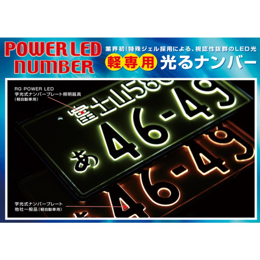 光るナンバープレート RACING GEAR RGH-P803 軽自動車 12V用 字光式ナンバー 特殊ジェル