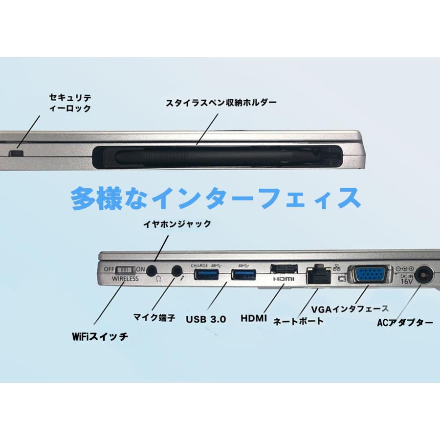 中古ノートパソコン タッチパネル panasonic CF-MX5 第六世代Corei5 高速なSSD搭載 Webカメラ MS Office2021 HDMI Windows11Pro Bluetooth 中古パソコン｜eco-stage-japan｜04