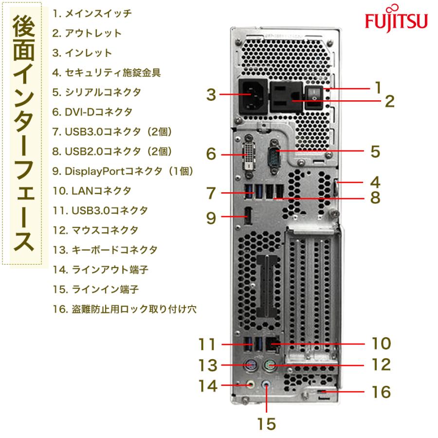 中古パソコン 富士通 FUJITSU D586 第六世代Corei3 新品DDR4メモリ8GB+SSD256GB Windows11 Bluetooth MS Office2021 USB3.0 中古デスクトップパソコン｜eco-stage-japan｜03