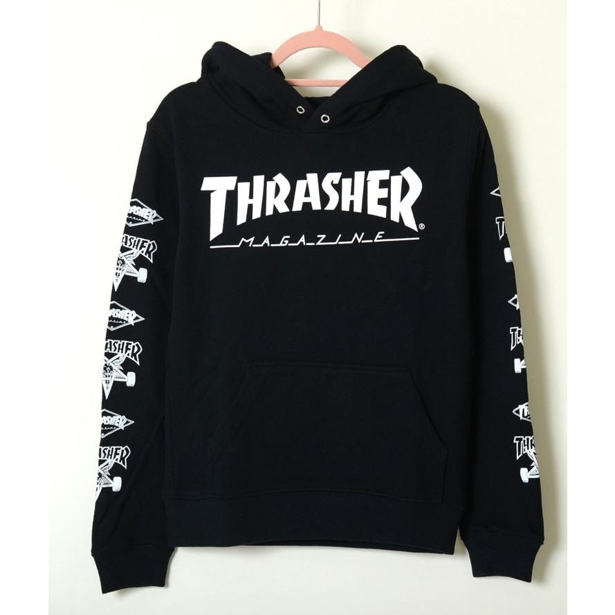 【120-160】THRASHER SWEAT PARKA スラッシャー スウェット パーカー キッズ kids 子供服 黒 白 グレー ワインレッド ネイビー グリーン THRASHERロゴ 男の子 女の画像