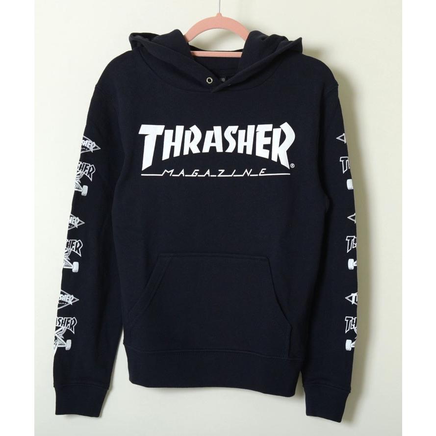 【120-160】THRASHER SWEAT PARKA スラッシャー スウェット パーカー キッズ kids 子供服 黒 白 グレー ワインレッド ネイビー グリーン THRASHERロゴ 男の子 女の画像