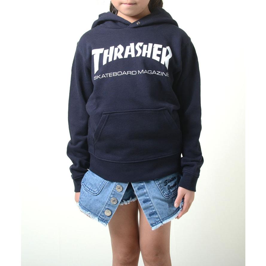 【120-160】THRASHER SWEAT PARKA スラッシャー スウェット パーカー キッズ kids 子供服 ネイビー THRASHERロゴ 男の子 女の子 スケーター ストリート