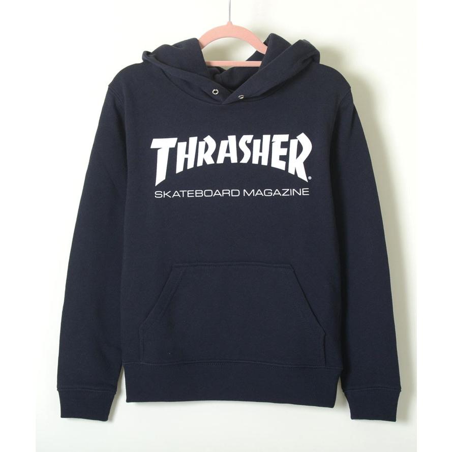 【120-160】THRASHER SWEAT PARKA スラッシャー スウェット パーカー キッズ kids 子供服 ネイビー THRASHERロゴ 男の子 女の子 スケーター ストリートの画像