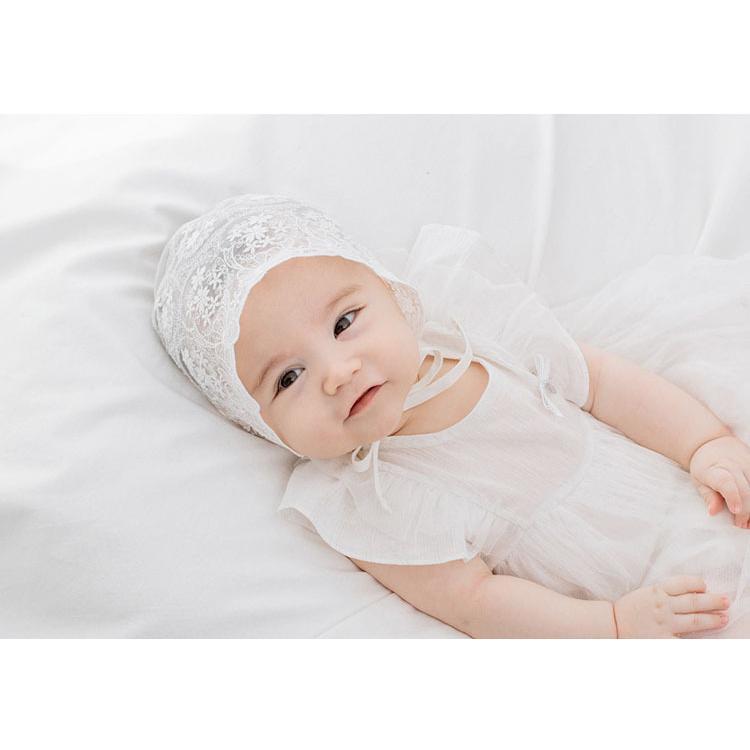 ボンネット HAPPY PRINCE  レース ボンネット 帽子 ハット アイボリー 花柄 コットン100% Cos lace baby bonnet ベビー baby KIDS キッズ 子 お出かけ お宮参り｜eco-styles-honey｜06