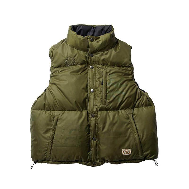 Evisen Skateboards ゑ エビセン メンズ アウター ダウンベスト リバーシブル ストリート サイズM-L カーキ/ブラック FUJI  REVERSIBLE DOWN VEST -BLACK/OLIVE-