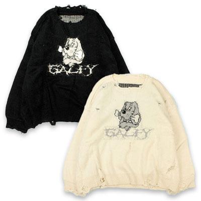 GALFY ガルフィー ダメージ ニット ブラック/ホワイト ボロボロ GALFY ガルフィー ダメージ ニット ブラック/ホワイト ボロボロ