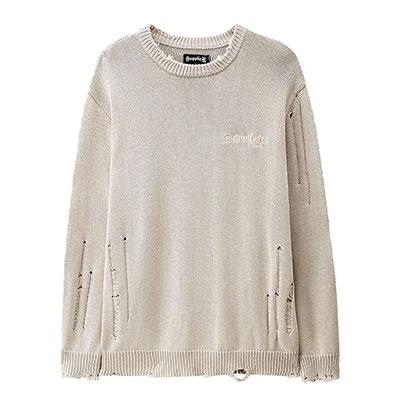 サプライヤー SUPPLIER 5G ダメージニット クルーニット M-XL ホワイト 