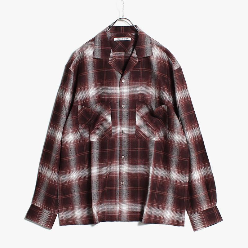 SEVEN BY SEVEN セブンバイセブン チェックシャツ メンズ トップス レーヨン サイズS-M ブラウン/茶 OPEN COLLAR SHEER SH L/S Modal boucle check -WINE-｜ecoandstyle｜10