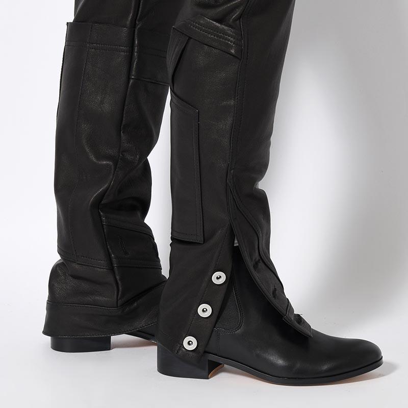 whowhat フーワット レザーパンツ M/Lサイズ ボトムス パッチワーク パズルパンツ LEATHER PUZZLE PANTS -BLACK-の画像