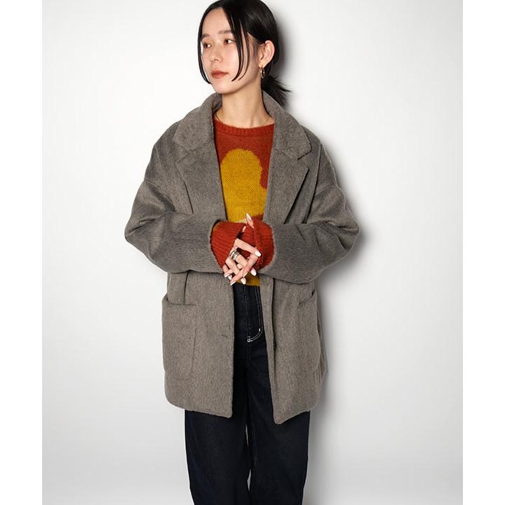 サザンカ SASANQUA シャギーコート レディース ブラック×ホワイト