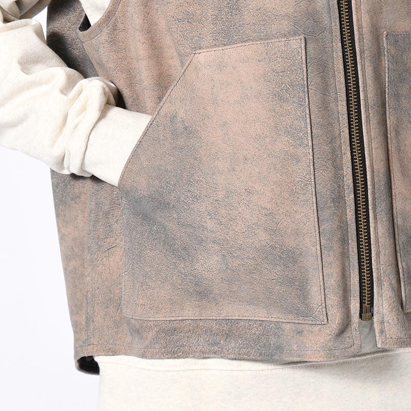 SEVEN BY SEVEN セブンバイセブン レザーベスト スエード ヴィンテージ加工 本革 サイズS/M LEATHER WORK VEST Goat suede Antique finish -GRAY-の画像