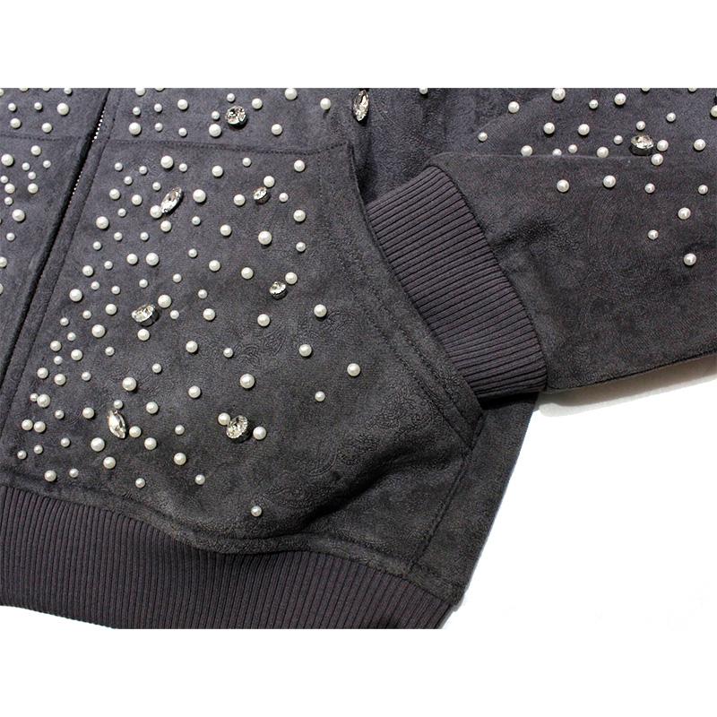 Birth Of Royal Child パーカー フーディー トップス 長袖 CASHEW FLOWER TEXTUREPEARL ZIPPER HOODIE -BLACK-の画像